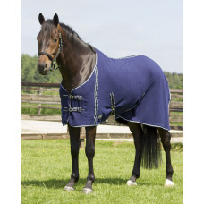 DEKEN FLEECE BASIC MET SINGELS BLAUW